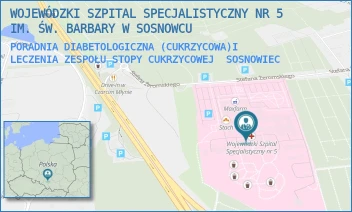 PORADNIA DIABETOLOGICZNA (CUKRZYCOWA)I LECZENIA ZESPOŁU STOPY CUKRZYCOWEJ - WOJEWÓDZKI SZPITAL SPECJALISTYCZNY NR 5 IM. ŚW. BARBARY W SOSNOWCU - UL. PLAC MEDYKÓW 1,  SOSNOWIEC