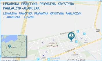 LEKARSKA PRAKTYKA PRYWATNA KRYSTYNA PAWLACZYK - ADAMCZAK - LEKARSKA PRAKTYKA PRYWATNA KRYSTYNA PAWLACZYK-ADAMCZAK - OŚ. WIENIAWA 58A,  LESZNO