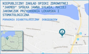 PORADNIA DIABETOLOGICZNA - NIEPUBLICZNY ZAKŁAD OPIEKI ZDROWOTNEJ "JAKMED" SPÓŁKA JAWNA SYLWIA, MACIEJ JAKOWCZUK PRZYCHODNIA LEKARSKA I STOMATOLOGICZNA - UL. MICKIEWICZA 3,  DOBIEGNIEW